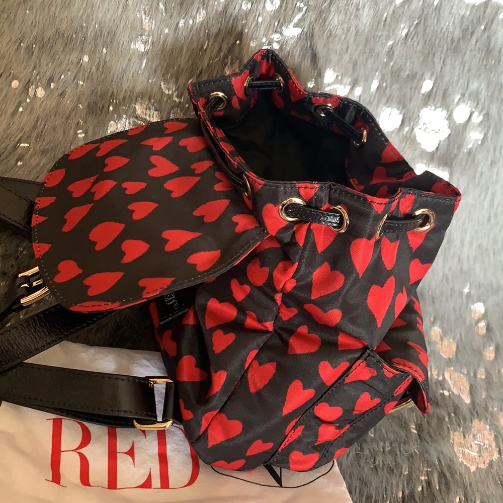 RED Valentino Black Leather Mini Backpack with Red Heart Print - Picture 13 of 14